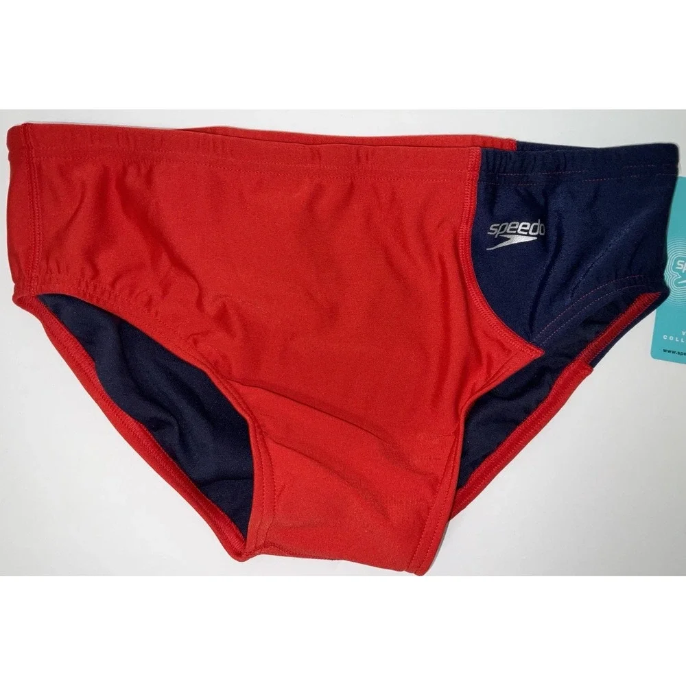 NWT Men's Speedo Vibe Collection Eco Endurance Brief Swim Trunks High Rsk Red 34